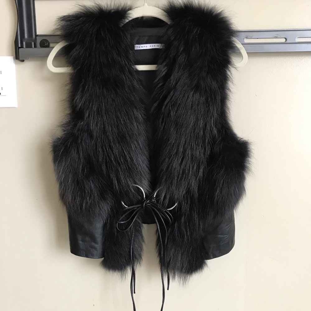💜💜Black leather and natural fur waistcoat 💜💜💜
